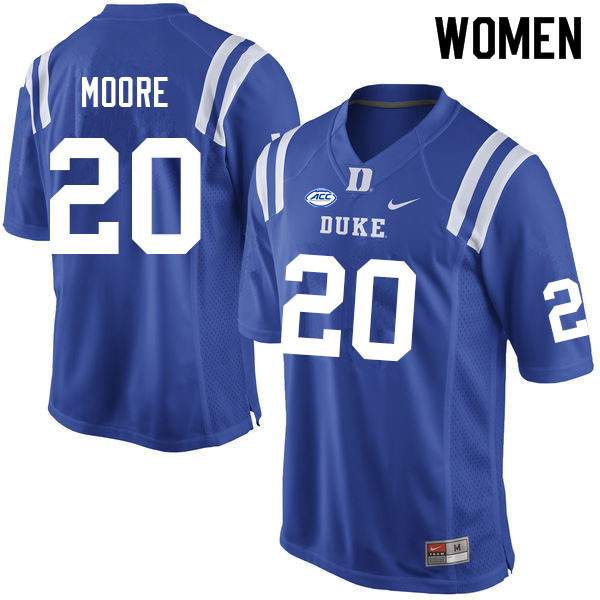Women #20 Jaquez Moore Duke Blue Devils College Football Jerseys Sale-Blue - Click Image to Close